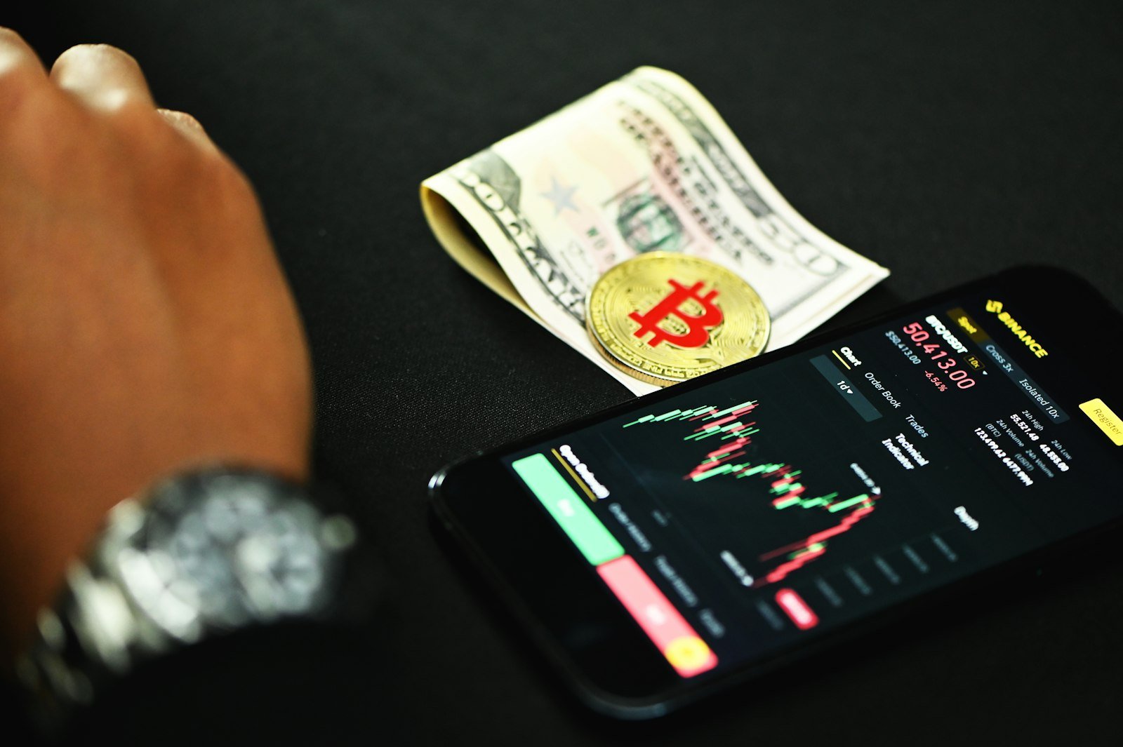 Crypto market research on a mobile device